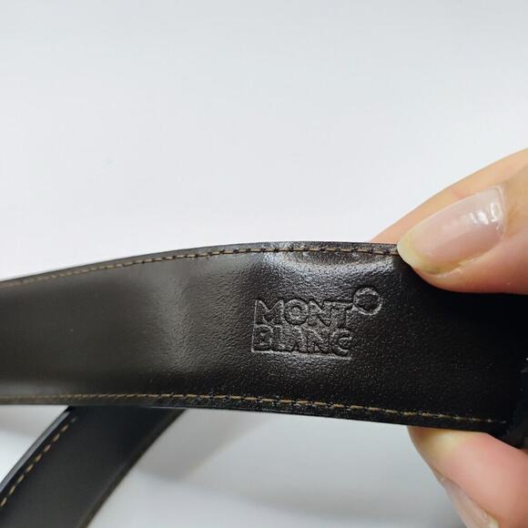 MONTBLANC Horseshoe Vintage Yellow Gold Finish 30MM Leather Belt 129424 - Picture 6 of 8